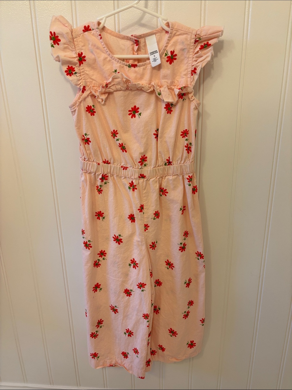 Harper Canyon Peach Jumpsuit with Red Floral Print